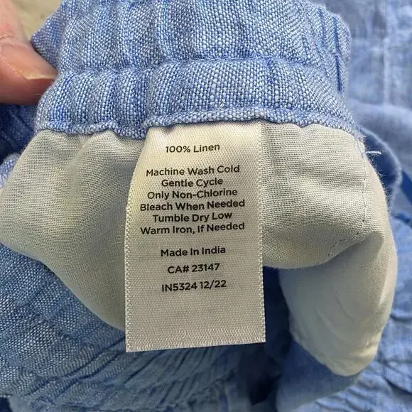 Talbots Pants Womens XL Blue 100% Linen Drawstring Elastic Waist Cargo Pocket - Picture 4 of 8